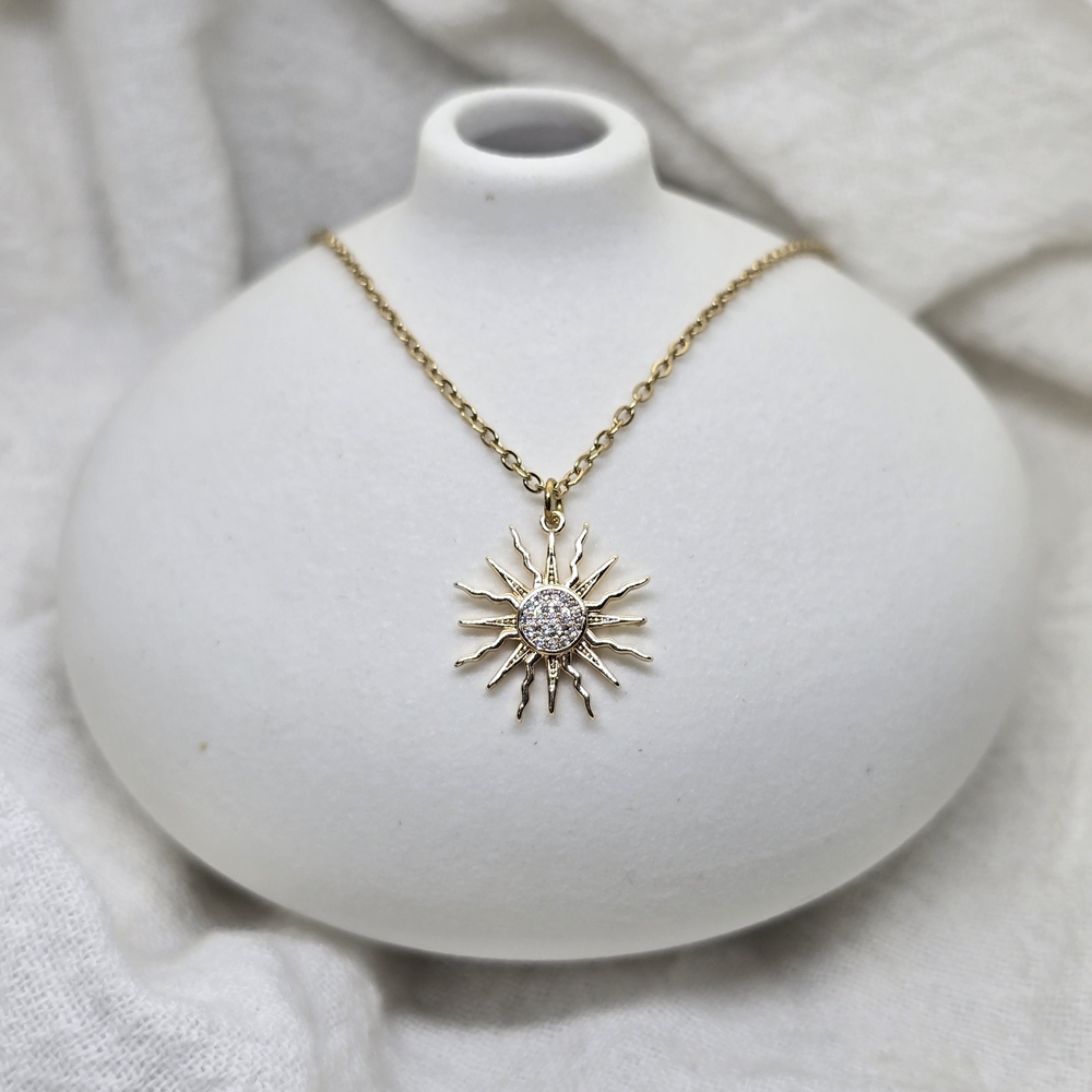 Radiant Gold Sunburst Pendant Necklace - Women Jewelry